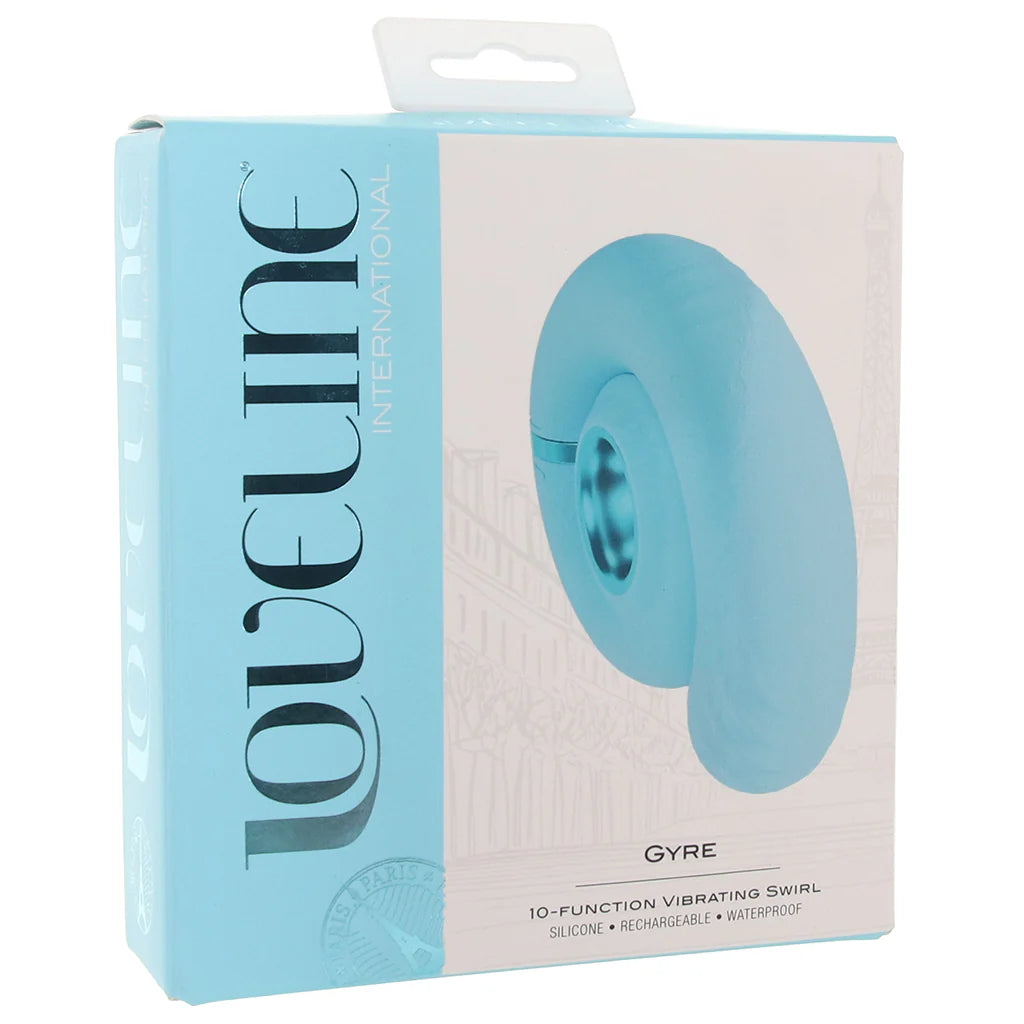 Blue Loveline Gyre rechargeable vibrator with flexible curved design for wearable and G-spot stimulation