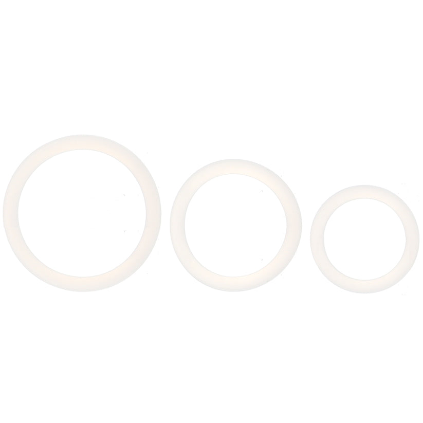 When one snug, erection-boosting ring just won't do, why not try two or even three! The stretchy and extra durable rings tucked into this three piece silicone set are great for mixing and matching, but each functions very well on its own, too.