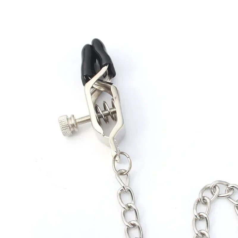 Adjustable metal nipple clamps with connecting chain