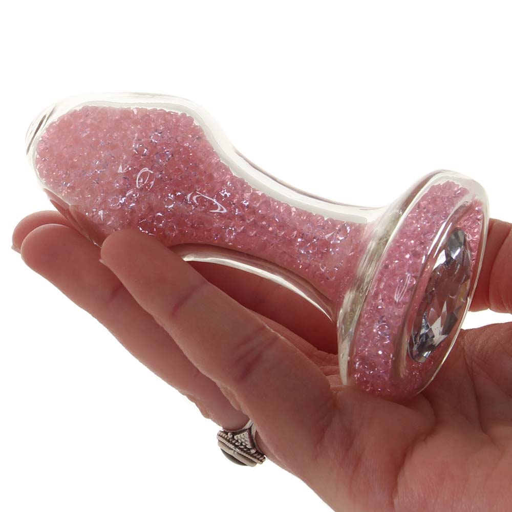Pink crystal glass butt plug with glitter inside