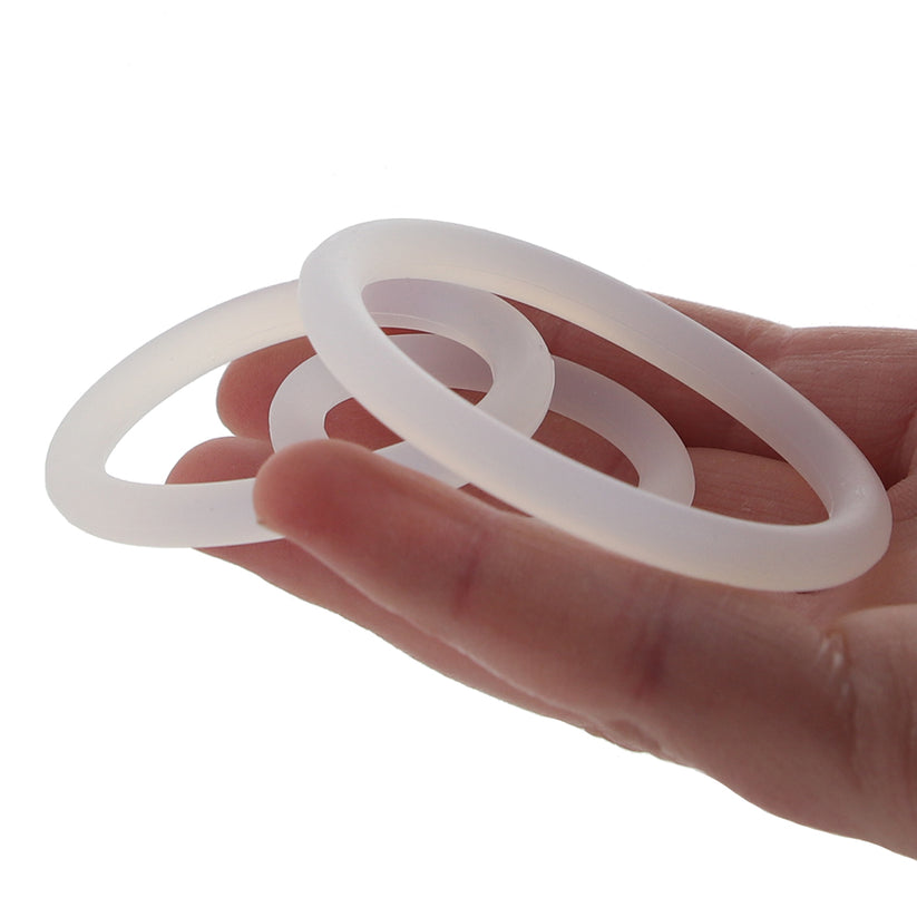 When one snug, erection-boosting ring just won't do, why not try two or even three! The stretchy and extra durable rings tucked into this three piece silicone set are great for mixing and matching, but each functions very well on its own, too.