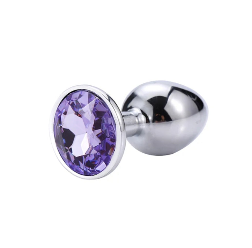 Petit plug anal en métal avec gemme violette - parfait pour les débutants