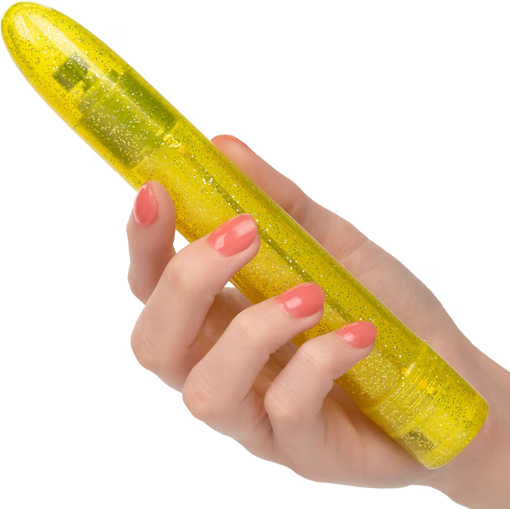 Sparkle Slim Vibe yellow glitter external massager