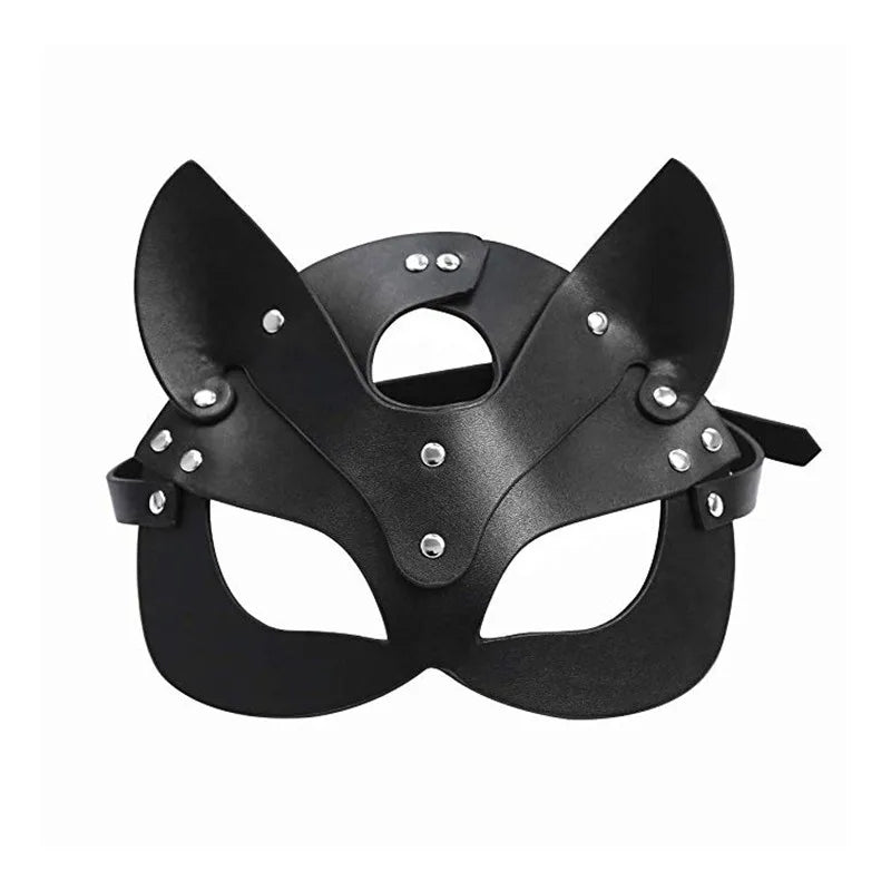 Cat mask in faux leather for role-play, dress-up, and erotic fun