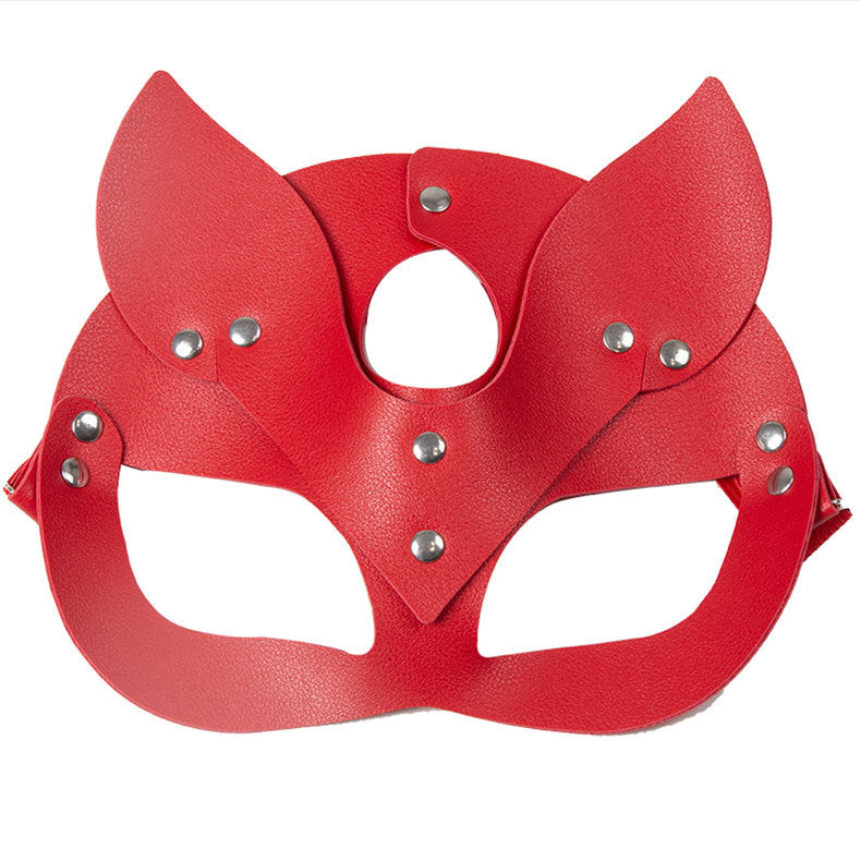Red Cat mask in faux leather for role-play, dress-up, and erotic fun