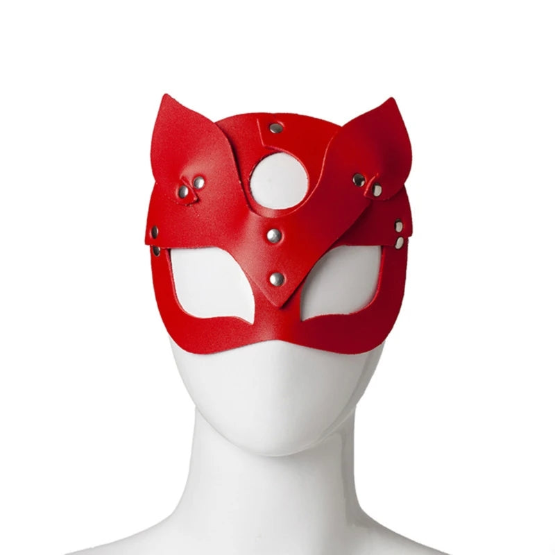 Cat mask for role-play, dress-up, and erotic fun in red