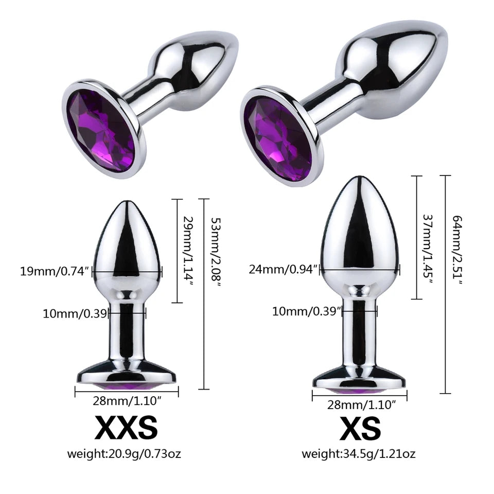 XSmall butt plug - metal purple gem - Perfect for beginners