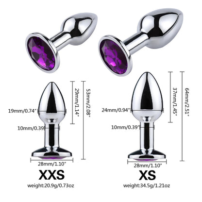 XSmall butt plug - metal purple gem - Perfect for beginners