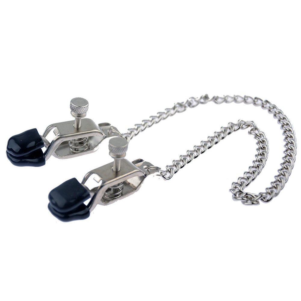 Adjustable metal nipple clamps with connecting chain