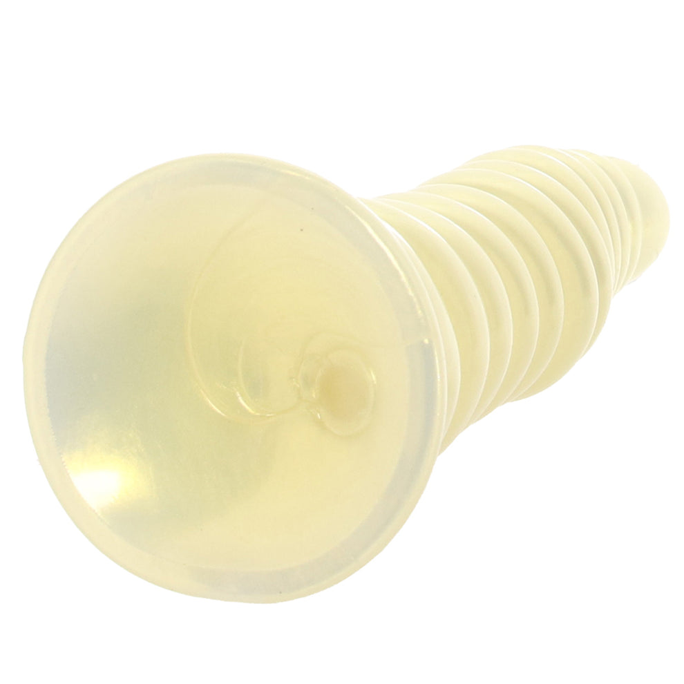 Amber textured flexible dildo with suction cup base and strap-on compatible ribbed shaft for G-spot and anal stimulation