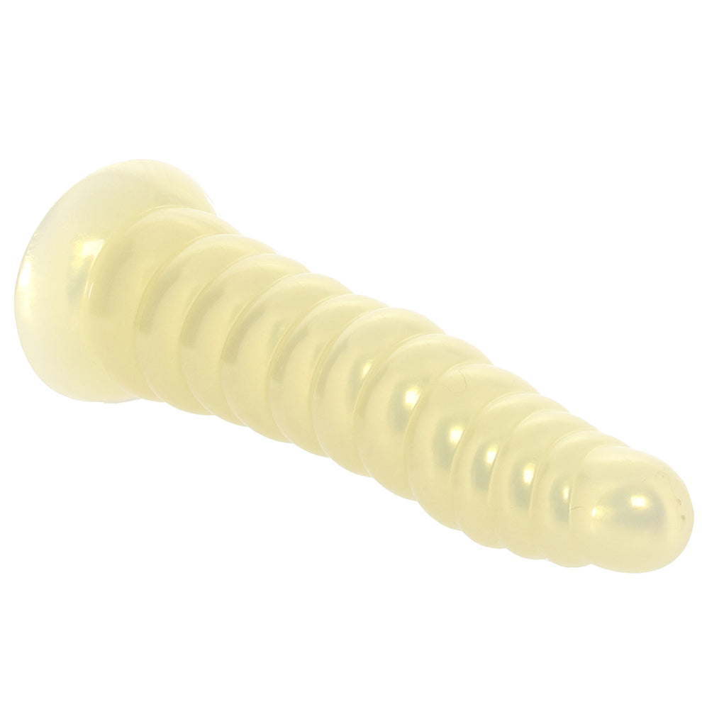 Amber textured flexible dildo with suction cup base and strap-on compatible ribbed shaft for G-spot and anal stimulation