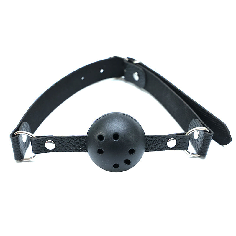 Beginner ball gag with plastic perforated ball and adjustable strap