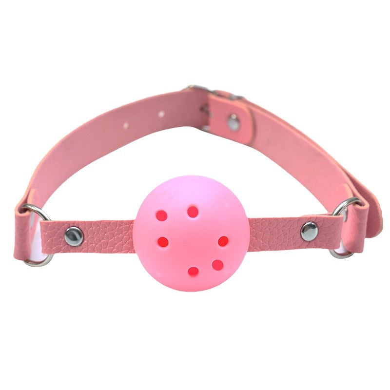 Beginner ball gag with plastic perforated ball and adjustable strap