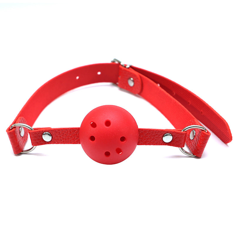 Beginner ball gag with plastic perforated ball and adjustable strap