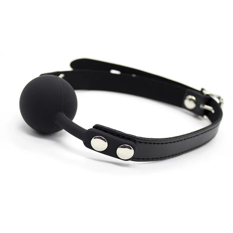 Black silicone ball gag with adjustable faux leather strap