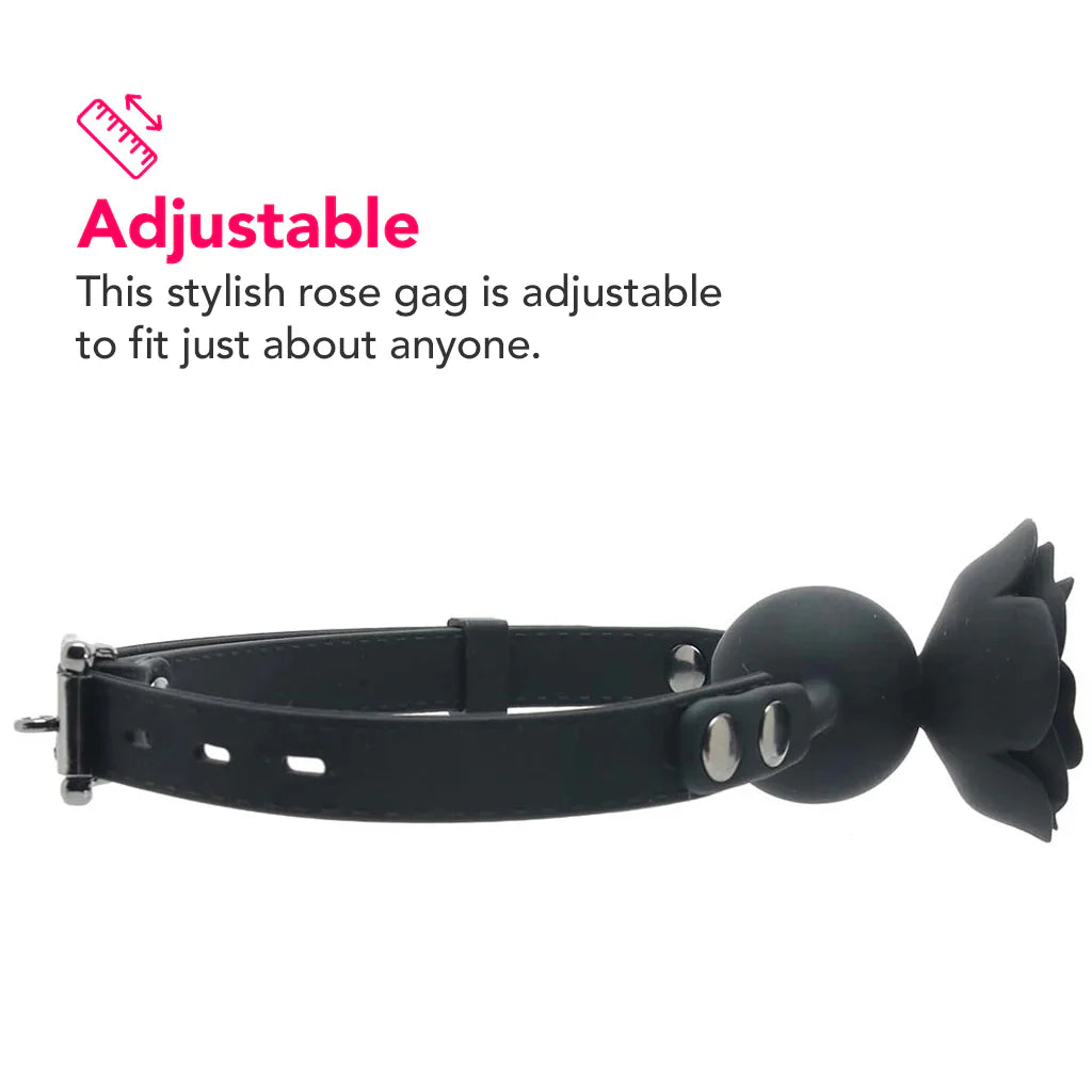 Black silicone rose ball gag with removable flower cover and breathable BDSM mouth gag