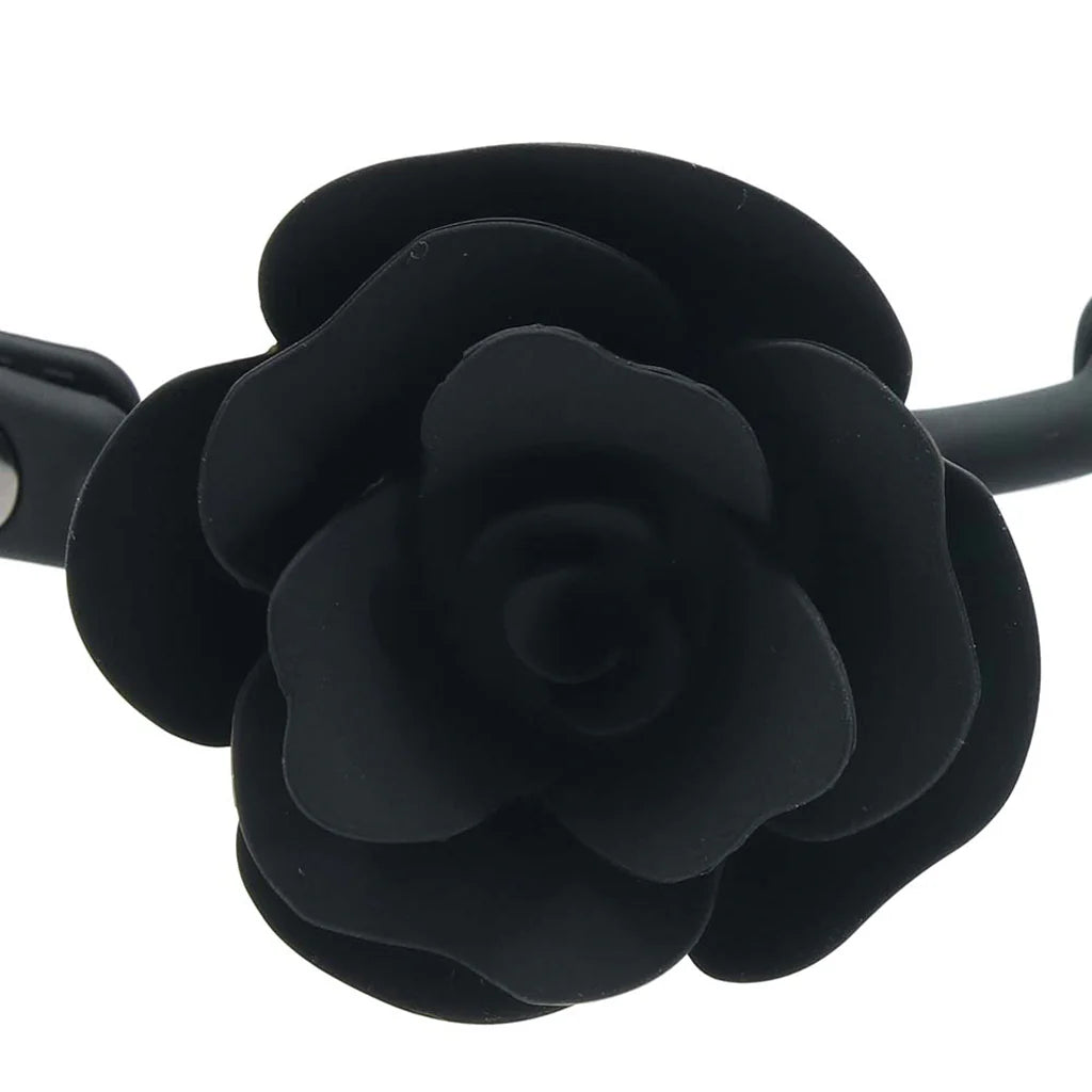 Black silicone rose ball gag with removable flower cover and breathable BDSM mouth gag