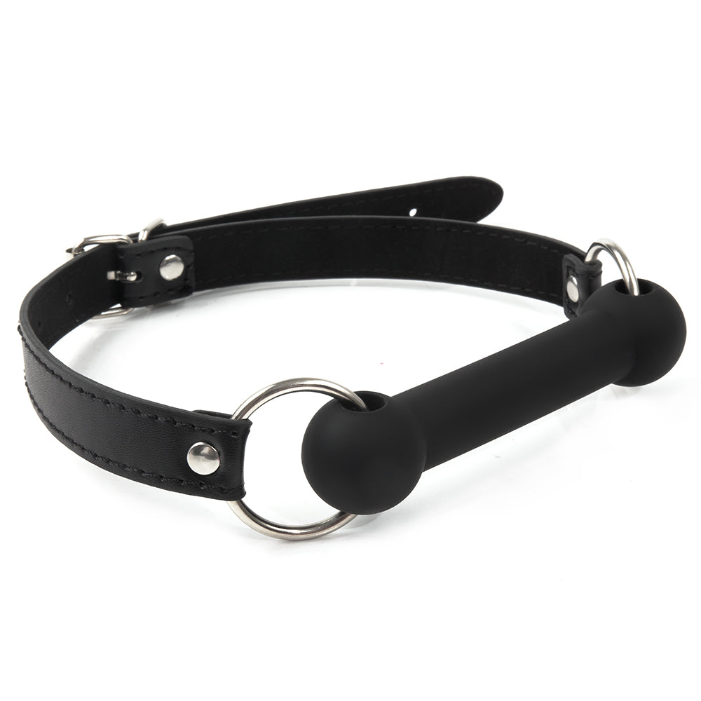 Black silicone straight bar bit gag with adjustable straps