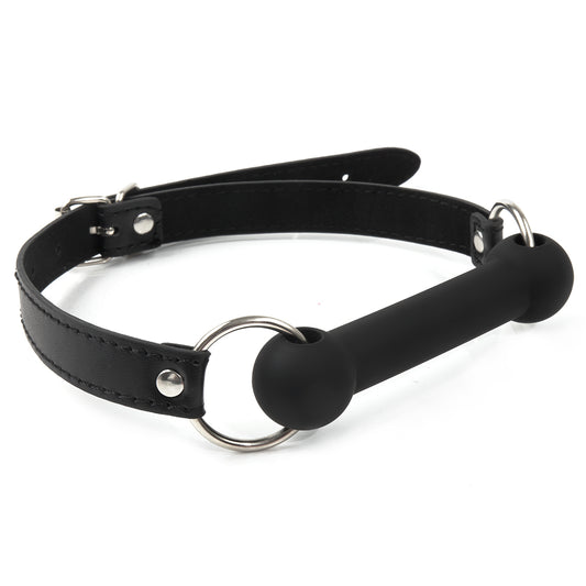 Black silicone straight bar bit gag with adjustable straps