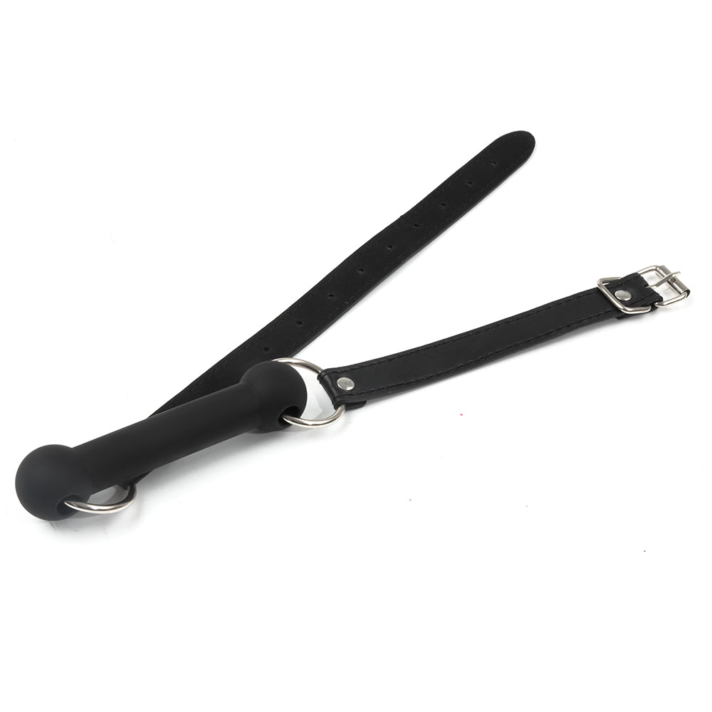 Black silicone straight bar bit gag with adjustable straps