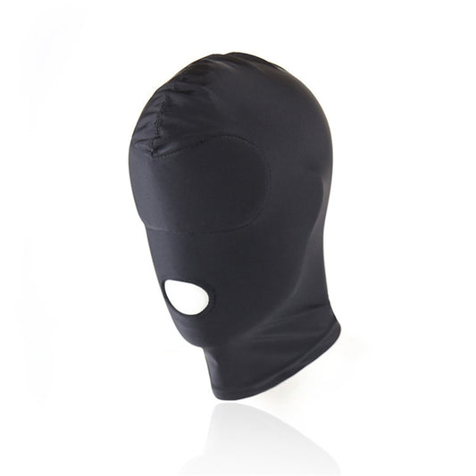 Black stretch fabric blindfold hood for roleplay