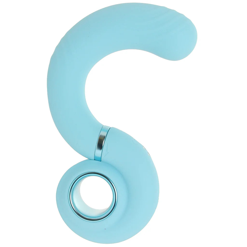 Blue Loveline Gyre rechargeable vibrator with flexible curved design for wearable and G-spot stimulation