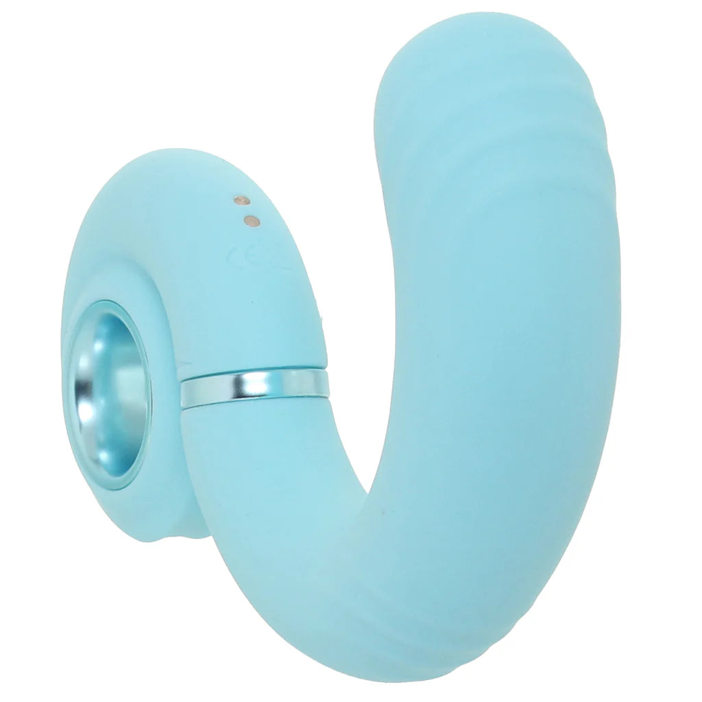 Blue Loveline Gyre rechargeable vibrator with flexible curved design for wearable and G-spot stimulation