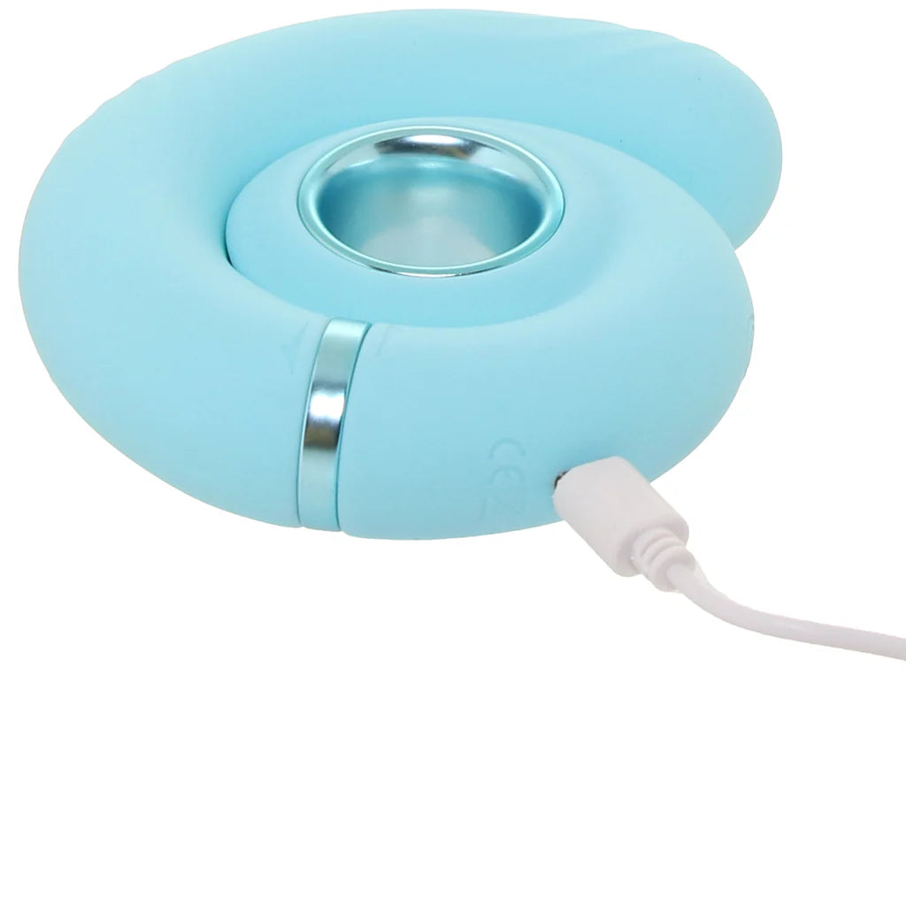 Blue Loveline Gyre rechargeable vibrator with flexible curved design for wearable and G-spot stimulation