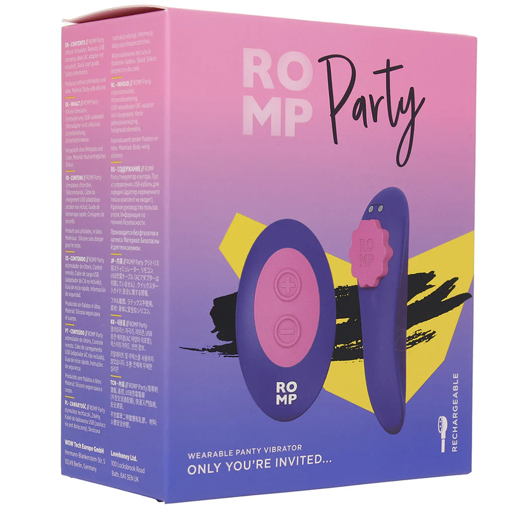 Blue ROMP Party wearable panty vibrator with remote control and magnetic clip