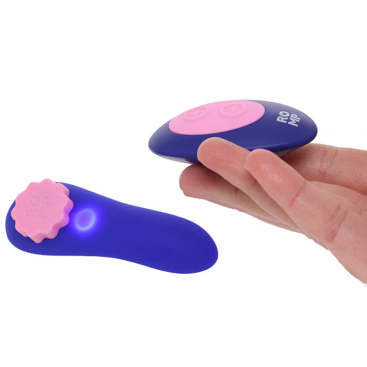 Blue ROMP Party wearable panty vibrator with remote control and magnetic clip