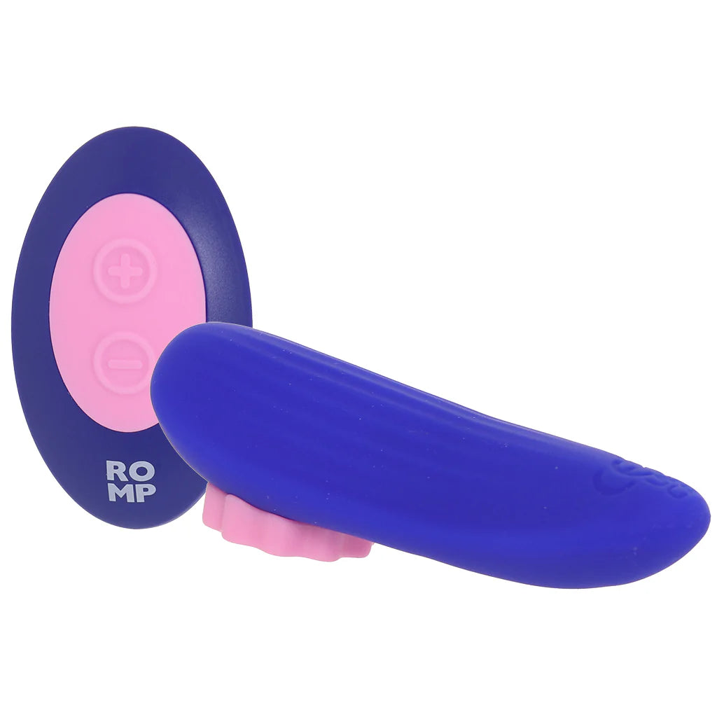 Blue ROMP Party wearable panty vibrator with remote control and magnetic clip