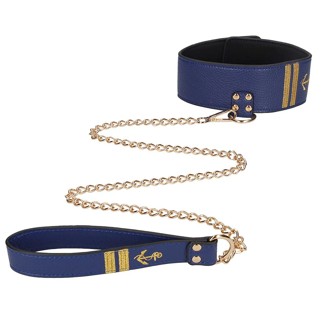 Blue sailor themed BDSM bondage kit with cuffs collar leash blindfold and rope for couples