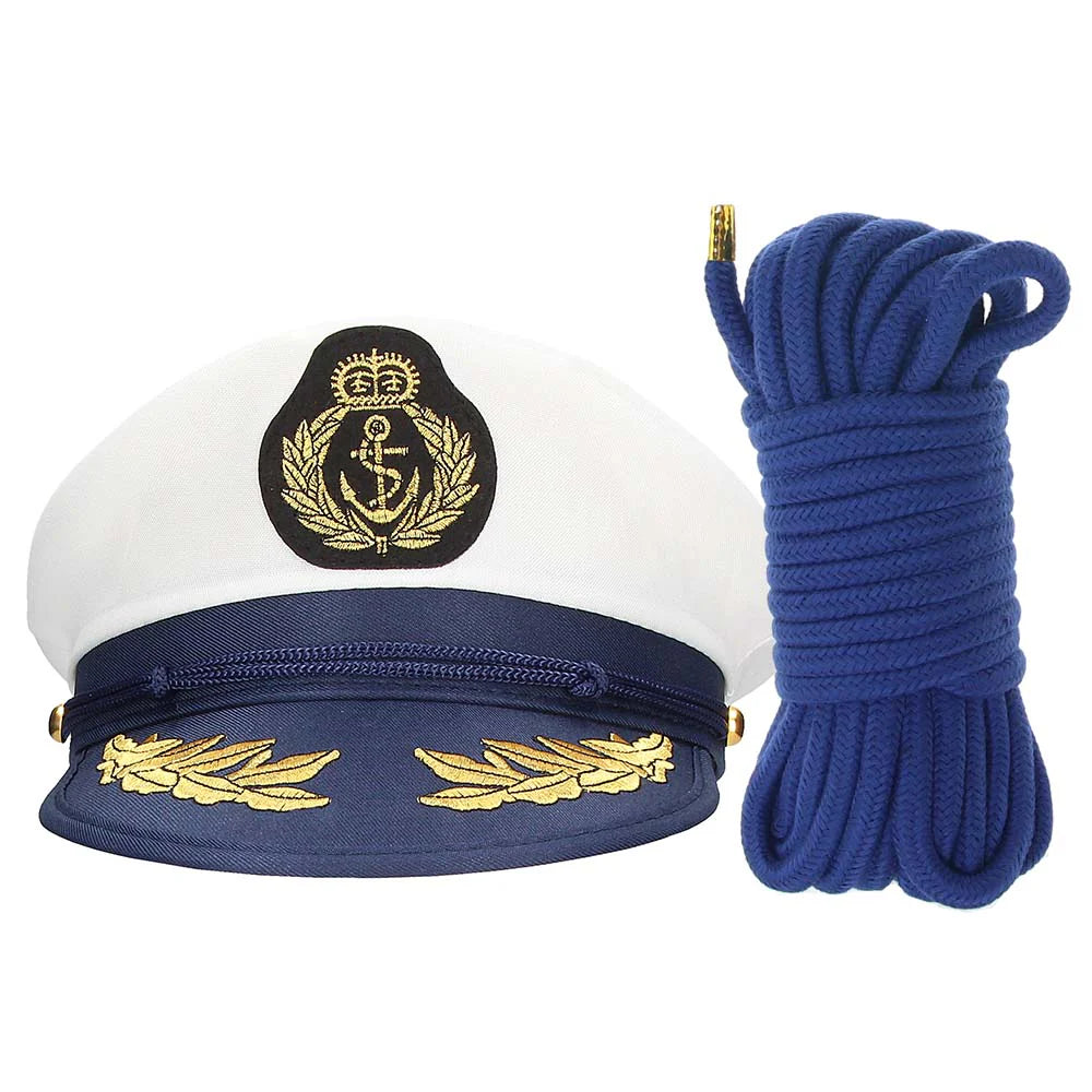 Blue sailor themed BDSM bondage kit with cuffs collar leash blindfold and rope for couples