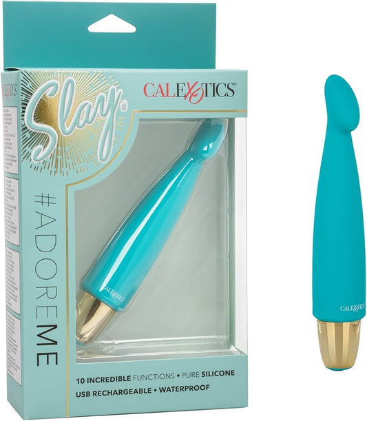 CalExotics Slay #Adore Me rechargeable external vibrator in teal silicone