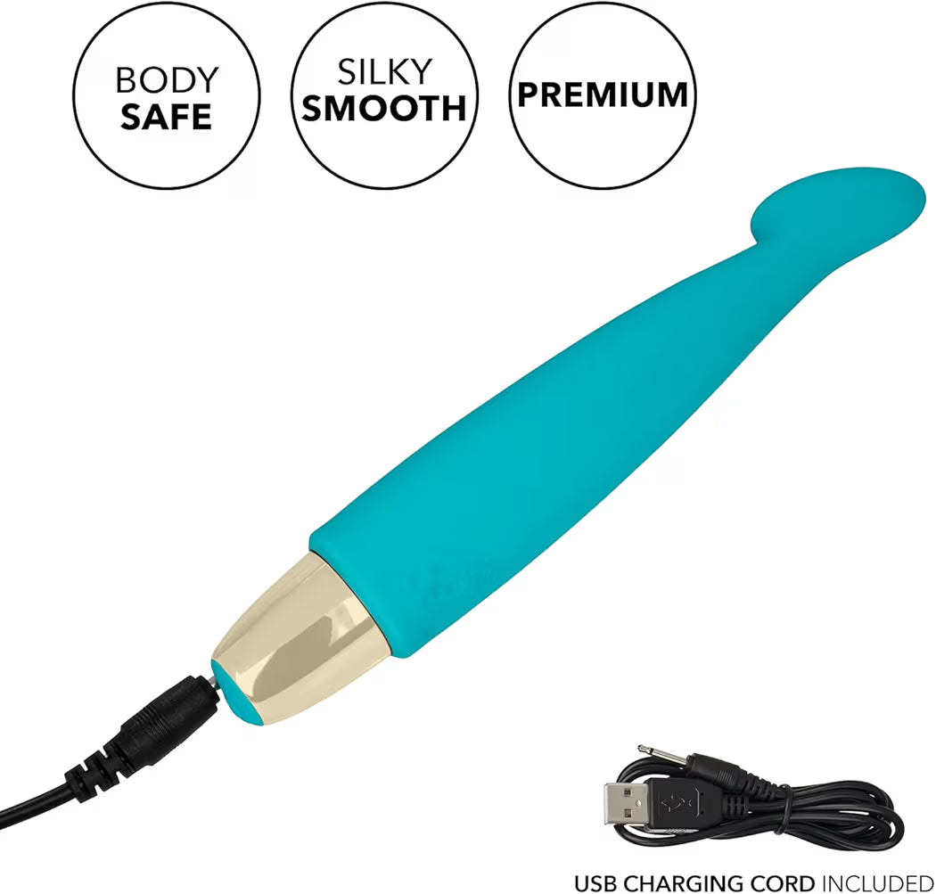 CalExotics Slay #Adore Me rechargeable external vibrator in teal silicone
