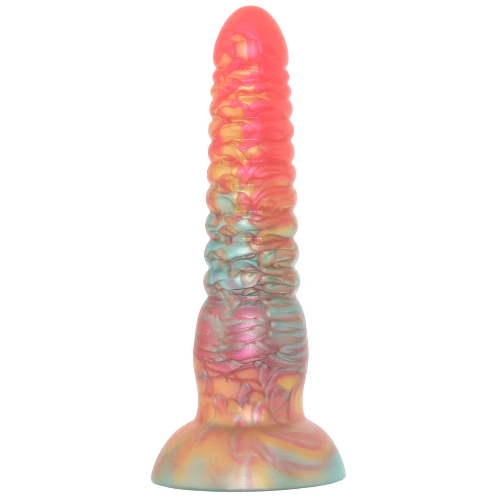 Colours Stacked metallic dildo with iridescent red gold and pastel marbled silicone texture