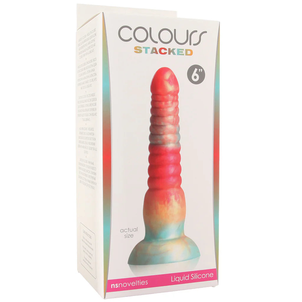 Colours Stacked metallic dildo with iridescent red gold and pastel marbled silicone texture