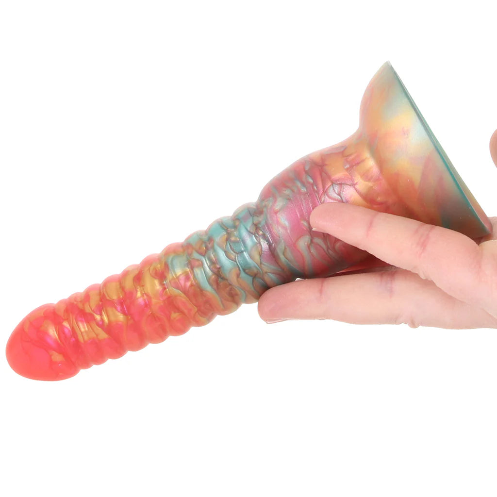 Colours Stacked metallic dildo with iridescent red gold and pastel marbled silicone texture