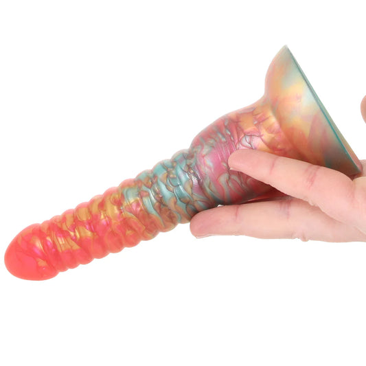 Colours Stacked metallic dildo with iridescent red gold and pastel marbled silicone texture