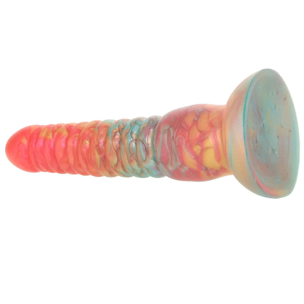 Colours Stacked metallic dildo with iridescent red gold and pastel marbled silicone texture