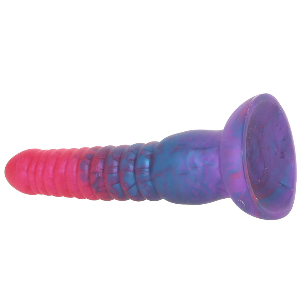 Colours Stacked ribbed dildo with pink and blue marbled silicone and colorful non-realistic design