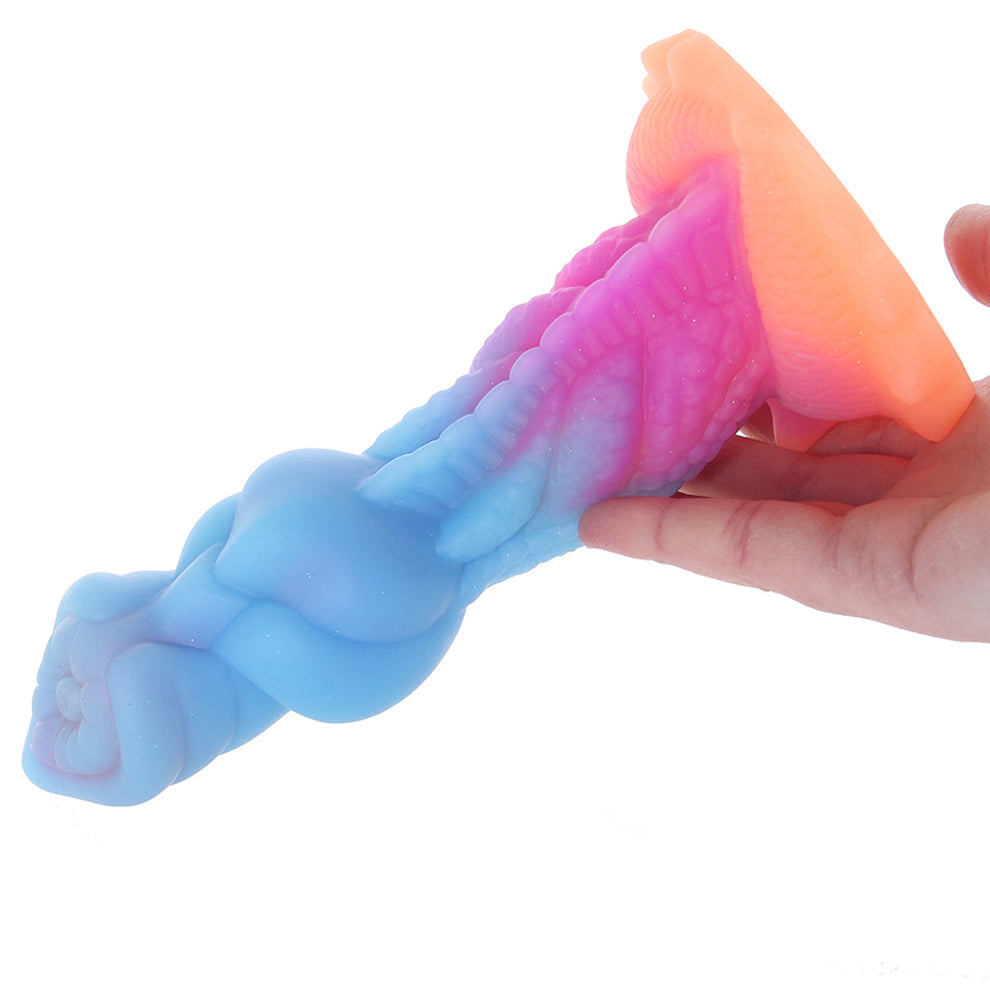 Creature Cocks Aqua-Cock glow in the dark fantasy tentacle dildo with blue and pink textured monster design