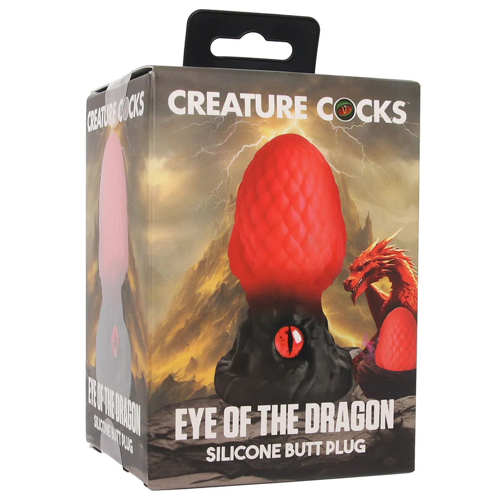 Creature Cocks Eye of the Dragon fantasy dragon egg butt plug with red scaled texture and dragon eye base