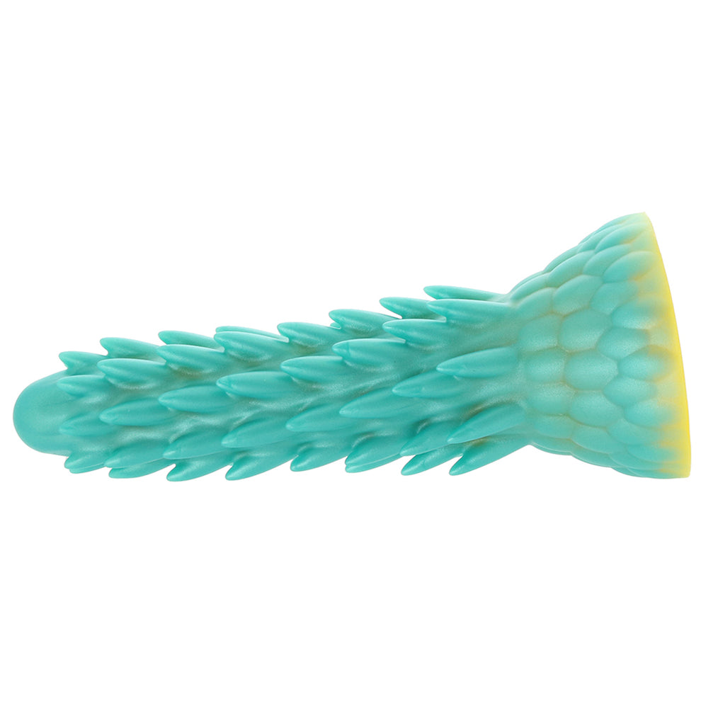 Creature Cocks Stegosaurus fantasy reptile dildo with soft spikes, scaled texture, and turquoise silicone design
