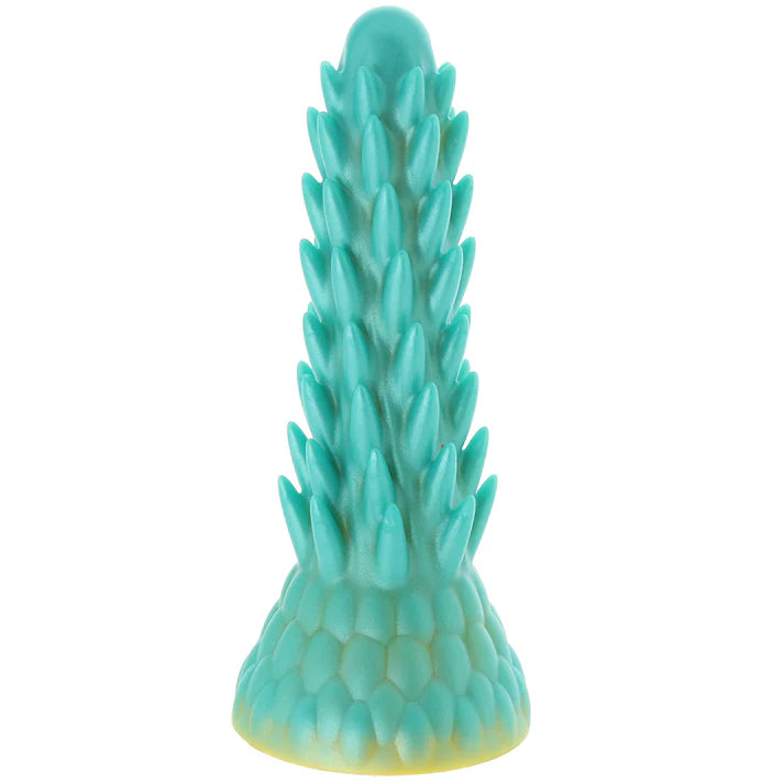 Creature Cocks Stegosaurus fantasy reptile dildo with soft spikes, scaled texture, and turquoise silicone design