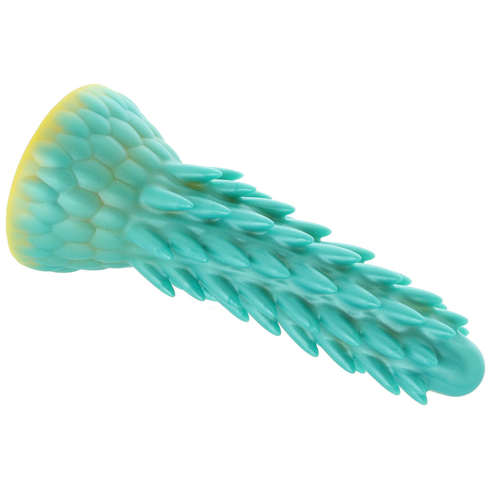 Creature Cocks Stegosaurus fantasy reptile dildo with soft spikes, scaled texture, and turquoise silicone design