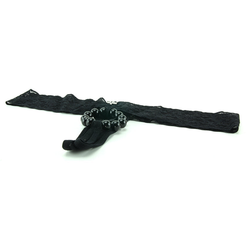 Crotchless vibrating black panties with pleasure beads