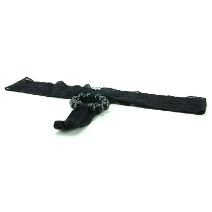 Crotchless vibrating black panties with pleasure beads