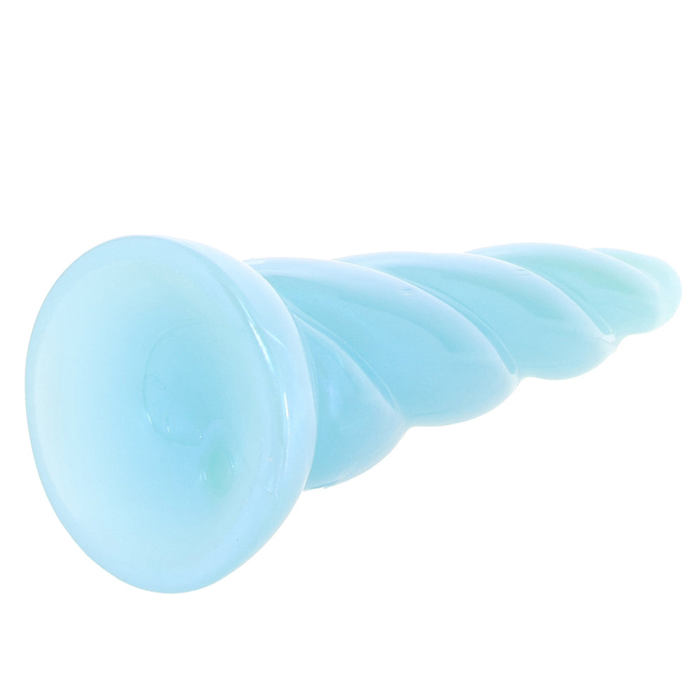 Fantasia Siren fantasy spiral dildo with twisted turquoise textured shaft and suction cup base for pegging and G-spot stimulation
