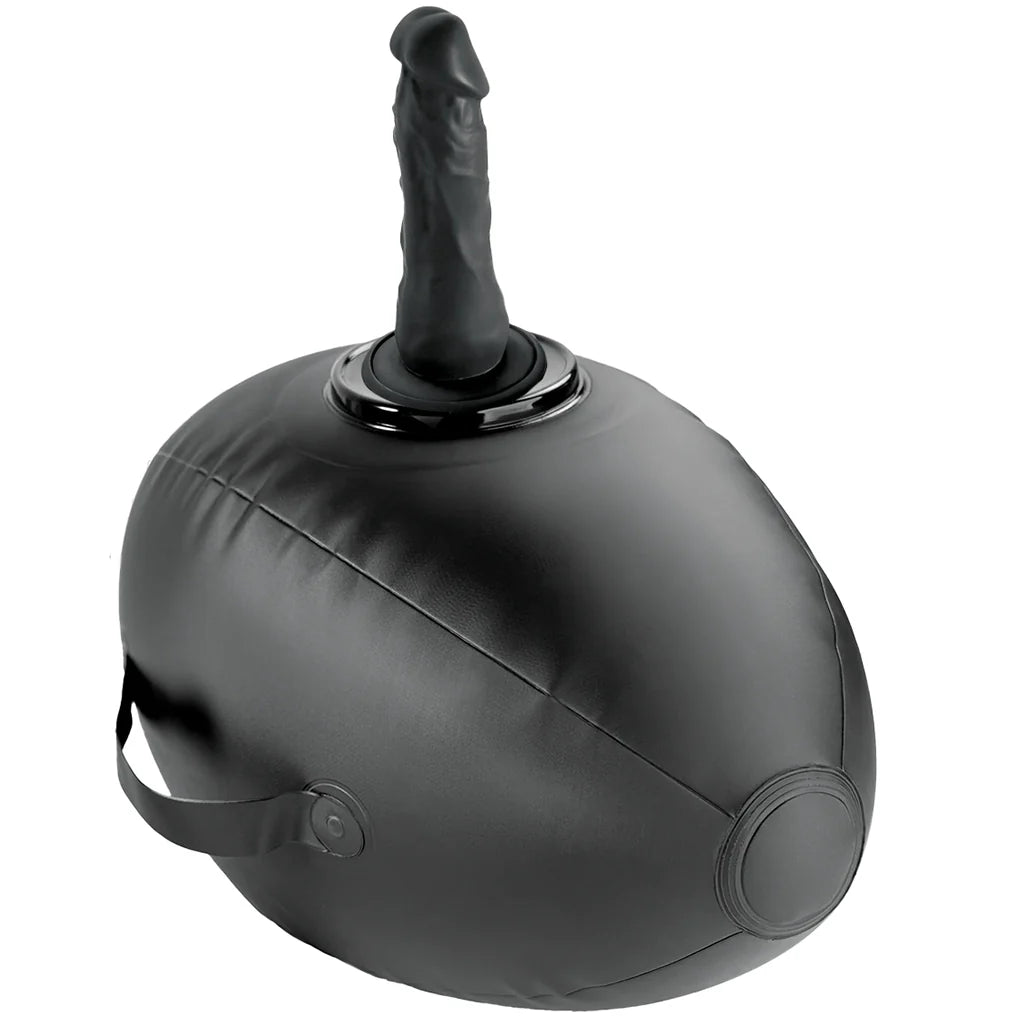 Fetish Fantasy inflatable sex position ball with attached black silicone dildo and body support straps